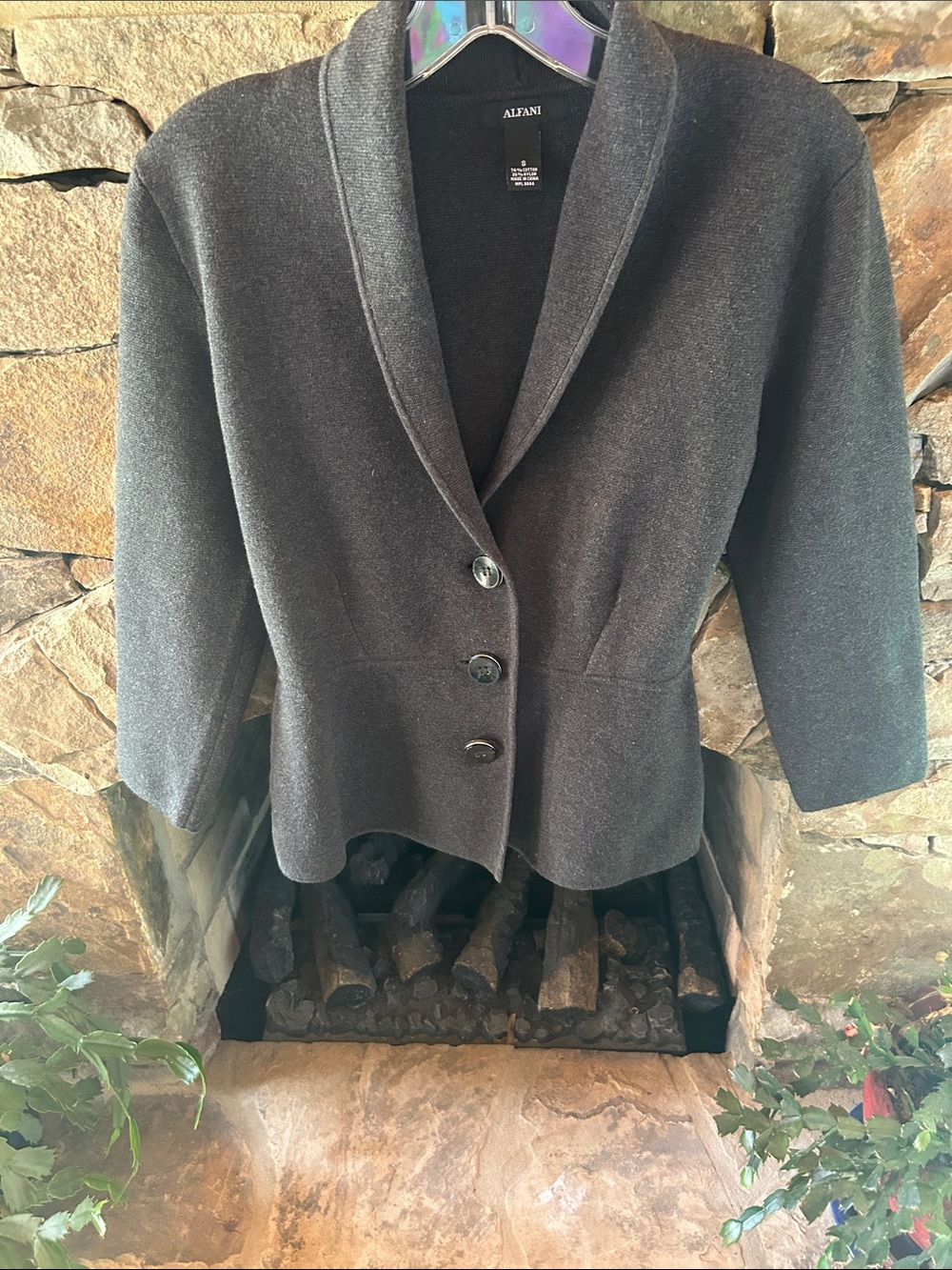 Alfani Women's Charcoal Shawl Collar Button Jacket; Size Small in Perfect Shape